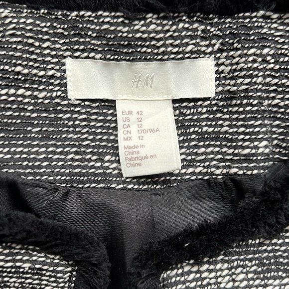 H&M Black White Tweed Like Fringe Trim Jacket - Picture 8 of 9